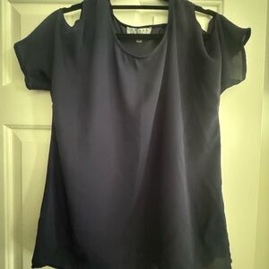 Chaus Navy Cut-Out Shoulder Blouse
